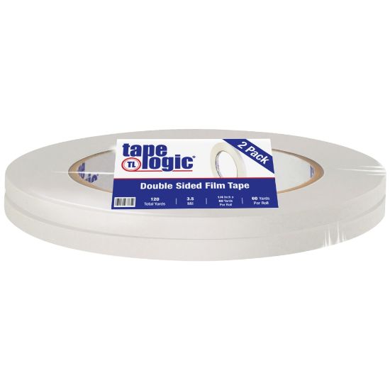 Picture of Tape Logic Double-Sided Film Tape, 3in Core, 0.25in x 180ft, White, Pack Of 2