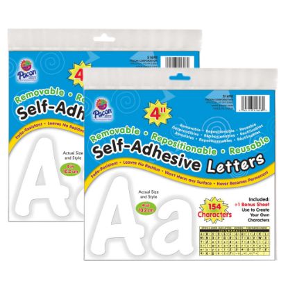 Picture of Pacon Self-Adhesive Letters, 4in, White, Cheery Font, 154 Per Pack, 2 Packs Of Letters