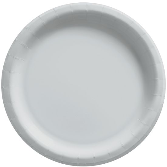 Picture of Amscan Round Paper Plates, Silver, 6-3/4in, 50 Plates Per Pack, Case Of 4 Packs