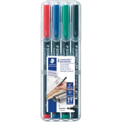 Picture of Staedtler Mars Lumocolor Permanent Markers, Fine Point, Assorted Colors, Pack Of 4