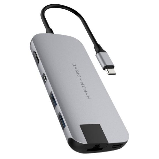 Picture of Targus Sanho Hyperdrive Slim 8-in-1 USB-C Hub, 0.35inH x 1.85inW x 10.63inD, Gray, HD247B-GRAY