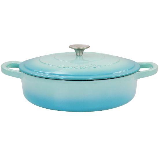 Picture of Crock-Pot Artisan 5-Quart Enameled Cast Iron Braiser Pan, Gradient Aqua Blue