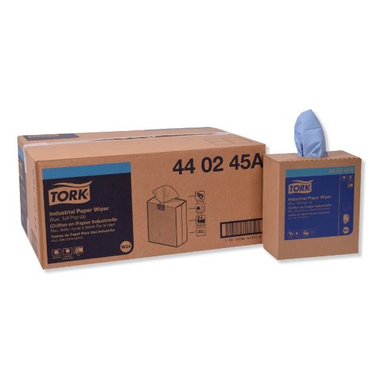 Picture of Tork Industrial 4-Ply Paper Wipers, 8-1/2in x 16-1/2in, Blue, 90 Towels Per Box, Carton Of 10 Boxes