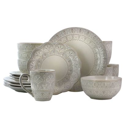 Picture of Elama 16-Piece Stoneware Dinnerware Set, White Lace