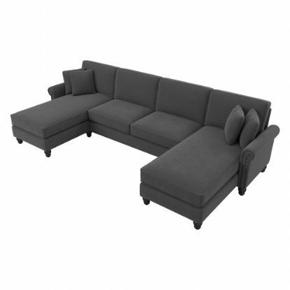 Picture of Bush Furniture Coventry 131inW Sectional Couch With Double Chaise Lounge, Charcoal Gray Herringbone, Standard Delivery