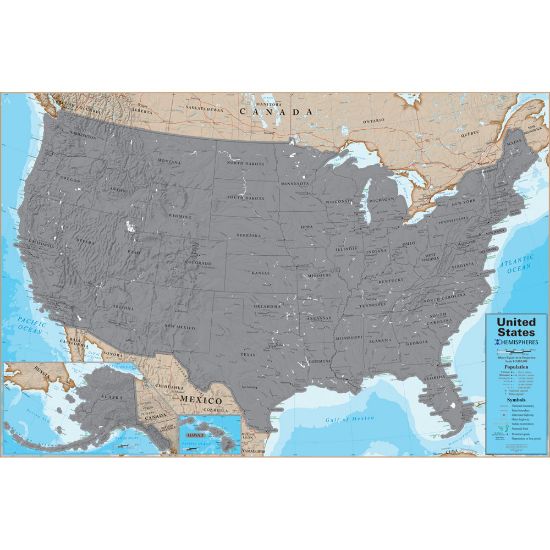 Picture of Hemispheres Scratch-Off Laminated Wall Map, 24in x 36in, USA