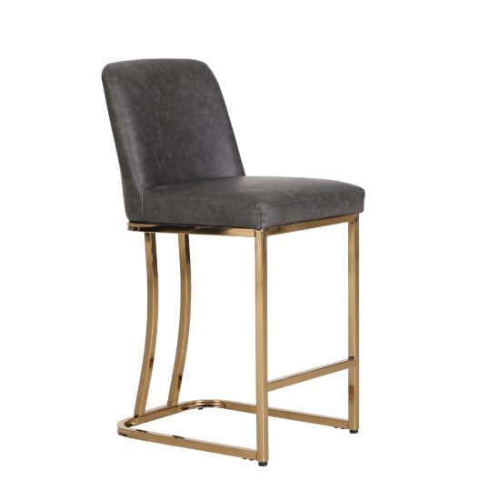 Picture of ALPHA HOME Faux Leather Counter-Height Bar Stool With Back, Gray/Gold