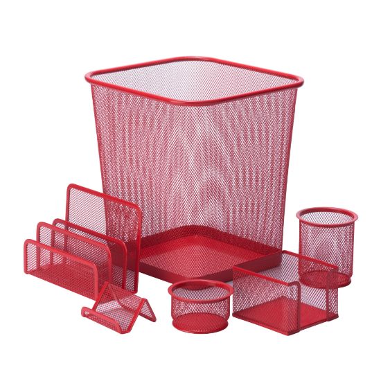 Picture of Honey-Can-Do 6-Piece Mesh Desk Organizer Set, Red