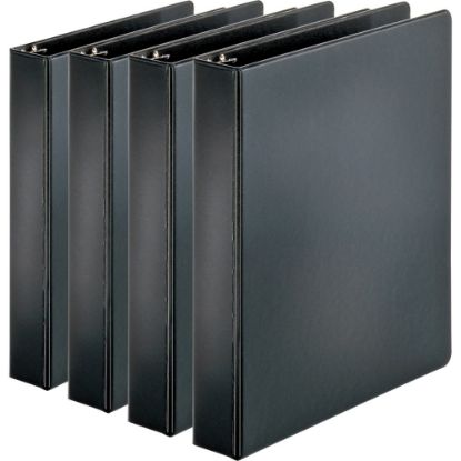 Picture of Business Source Basic Round Ring Binders, 1 1/2in Ring, 8 1/2in x 11in, Black, Pack Of 4