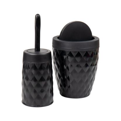 Picture of Mind Reader Basket Collection Round Diamond Wastepaper Basket And Toilet Brush Set, Black