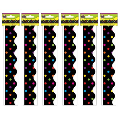 Picture of Teacher Created Resources Scalloped Border Trim, 2-3/16ft" x 35ft", Multicolor Dots/Black, 12 Boarders Per Pack, Set Of 6 Packs