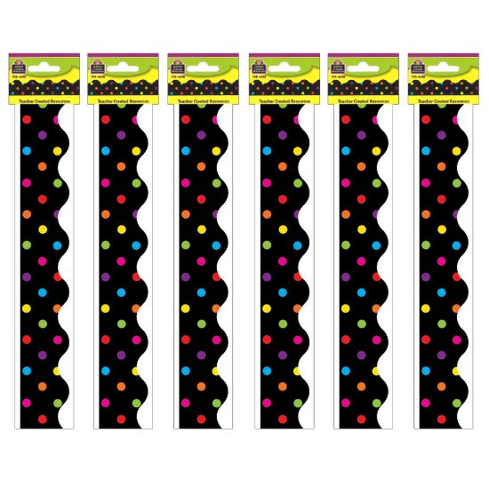 Picture of Teacher Created Resources Scalloped Border Trim, 2-3/16ft" x 35ft", Multicolor Dots/Black, 12 Boarders Per Pack, Set Of 6 Packs