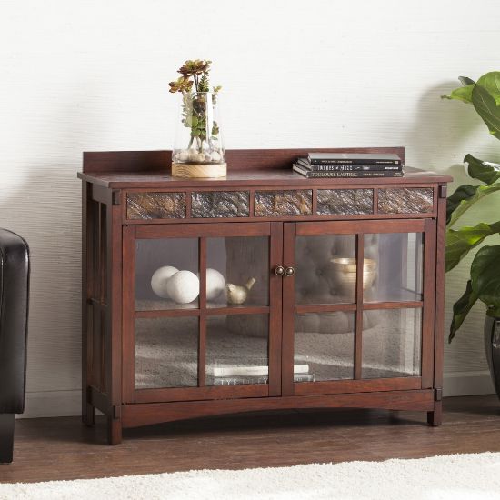 Picture of SEI Furniture Camino Mission Faux Slate Sideboard And Display Curio, Rectangular, Espresso