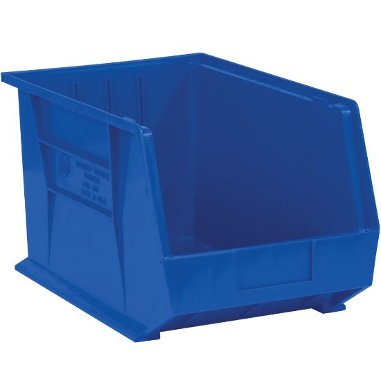 Picture of Partners Brand Plastic Stack & Hang Bin Boxes, Medium Size, 16in x 11in x 8in, Blue, Pack Of 4