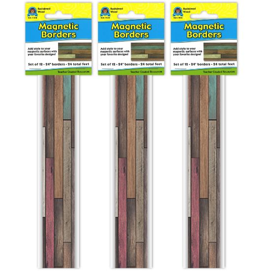 Picture of Teacher Created Resources Magnetic Borders, 24in x 1-1/2in, Reclaimed Wood, 12 Boarders Per Pack, Set Of 3 Packs