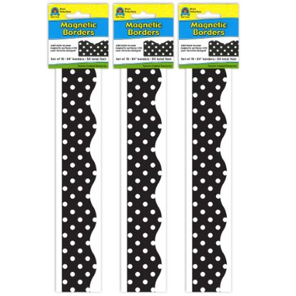 Picture of Teacher Created Resources Magnetic Borders, 24in x 1-1/2in, Black Polka Dots, 12 Boarders Per Pack, Set Of 3 Packs