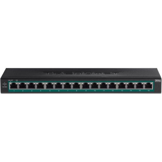 Picture of TRENDnet 16-Port Gigabit PoE+ Switch; TPE-TG160H; 123W PoE Power Budget; 32 Gbps Switching Capacity; Desktop Switch; Ethernet Network Switch; Metal; 1U 10in Rack Mountable; Lifetime Protection - 16-Port Gigabit PoE+ Switch