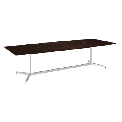 Picture of Bush Business Furniture 120inW x 48inD Boat Shaped Conference Table with Metal Base, Mocha Cherry/Silver, Standard Delivery