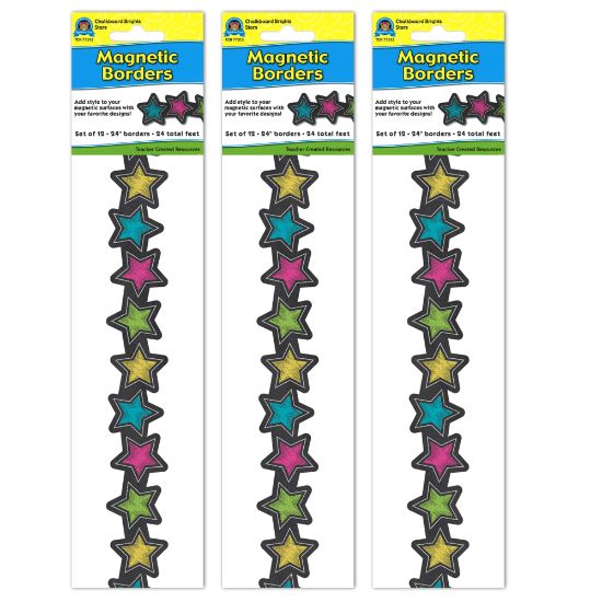 Picture of Teacher Created Resources Magnetic Borders, 24in x 1-1/2in, Chalkboard Brights Stars, 12 Boarders Per Pack, Set Of 3 Packs