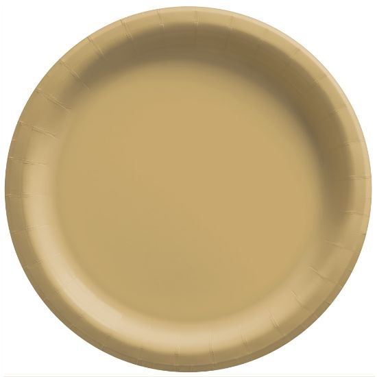 Picture of Amscan Round Paper Plates, Gold, 6-3/4in, 50 Plates Per Pack, Case Of 4 Packs