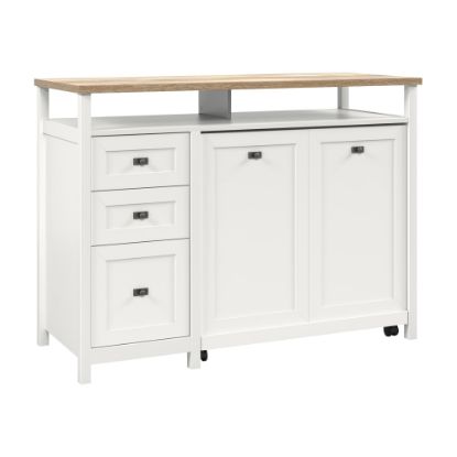 Picture of Sauder Cottage Road TV Credenza For 55in TVs With Hidden Pull-Out Desk, 39inH x 53-1/8inW x 21-3/4inD, White/Lintel Oak