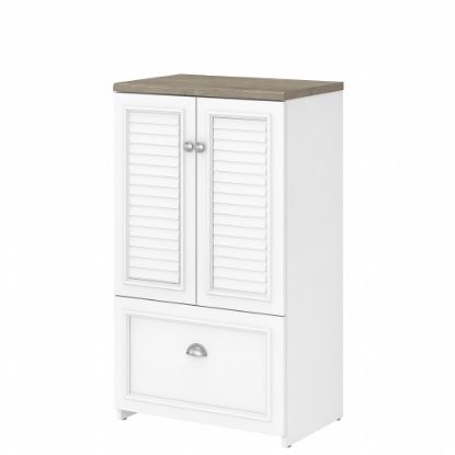 Picture of Bush Furniture Fairview 2-Door Storage Cabinet With File Drawer, Shiplap Gray/Pure White, Standard Delivery