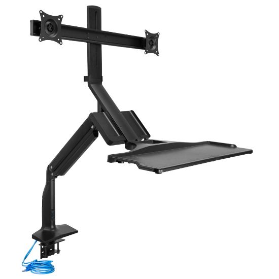 Picture of Mount-It! MI-7984 Dual-Monitor Sit-Stand Desk Riser Workstation With Gas Lift, 26inW x 40-3/4 "D, Black