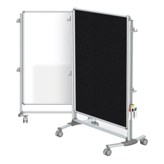 Picture of Ghent Nexus Jr. Partition Double-Sided Mobile Magnetic Whiteboard/Bulletin Board, 46 1/4in x 34 1/4in, Black Fabric/Silver Aluminum Frame