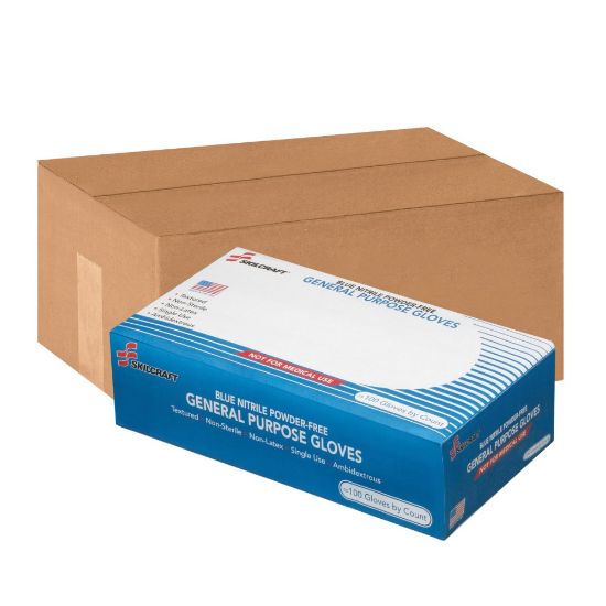 Picture of SKILCRAFT Disposable Nitrile General Purpose Gloves, Small, Blue, Box Of 100