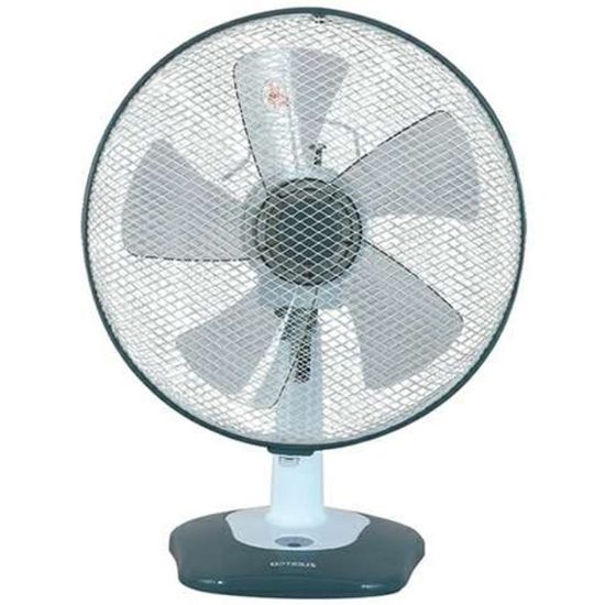 Picture of Optimus Oscillating Table Fan With Soft-Touch Switch, 13in x 12in, White/Gray