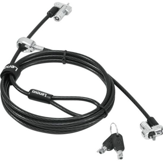 Picture of Lenovo NanoSaver Twin Head Nano/MS 2.0 MasterKey Cable Lock - Master Keyed Lock - Black - Carbon Steel, Plastic - 6.56 ft - For Notebook, Tablet, Desktop Computer, Monitor