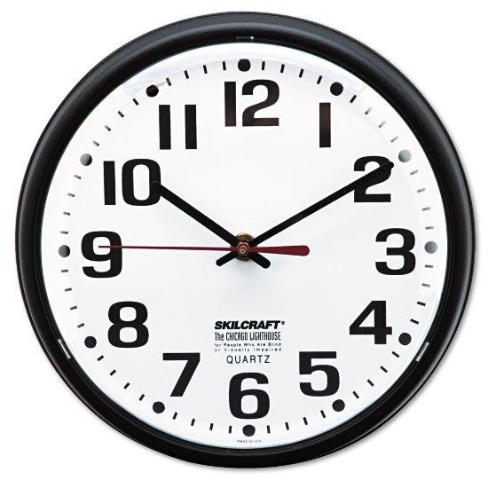 Picture of SKILCRAFT Shatterproof Crystal Dial Cover Clock, 8in Diameter, Black Frame (AbilityOne 6645-01-389-7958)