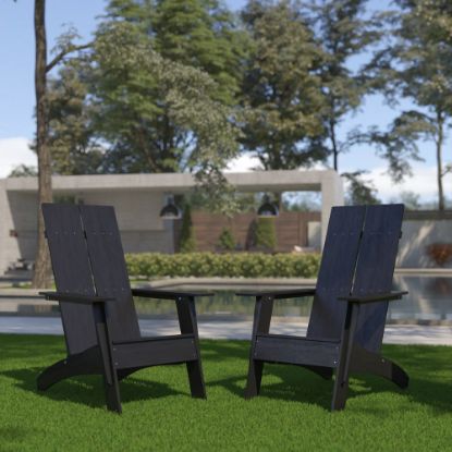 Picture of Flash Furniture Sawyer Modern All-Weather Poly Resin Wood Adirondack Chairs, Black, Set Of 2 Chairs