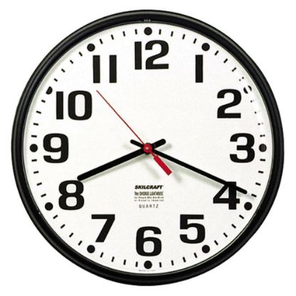 Picture of SKILCRAFT Shatterproof Crystal Dial Cover Clock, 12in Diameter, Black Frame (AbilityOne 6645-01-389-7944)