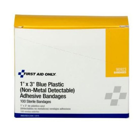 Picture of First Aid Only Bandages, 1in x 3in, Blue, Box Of 100 Bandages