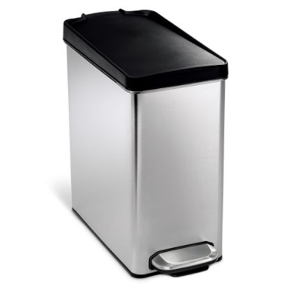 Picture of simplehuman Brushed Stainless Steel Profile Step Can, Black/Silver, 2.6 Gallons