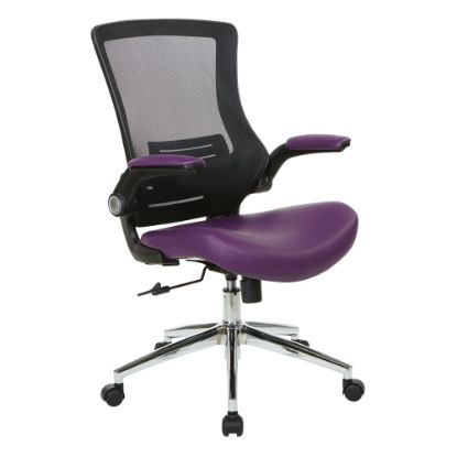 Picture of Office Star Work Smart Faux Leather Screen-Back Manager Chair With Padded Flip Arms, Purple/Black