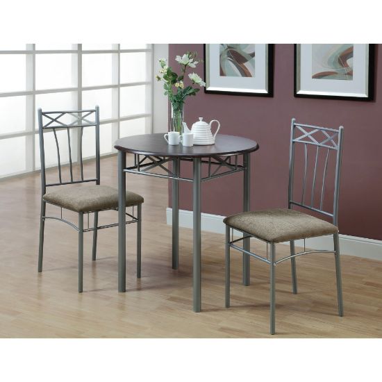 Picture of Monarch Specialties 30in Round Table With 2 Vertical-Slat Bistro Chairs, Cappuccino/Silver