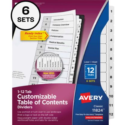 Picture of Avery Ready Index Binder Dividers, 8-1/2in x 11in, White, 12 Tabs Per Pack, Set Of 6 Packs