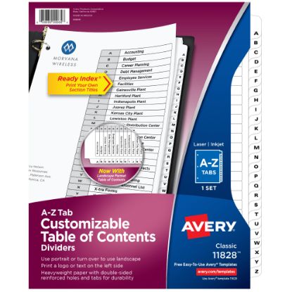 Picture of Avery A-Z Tab Dividers, 8-1/2in x 11in, Black/White, Pack Of 26 Dividers