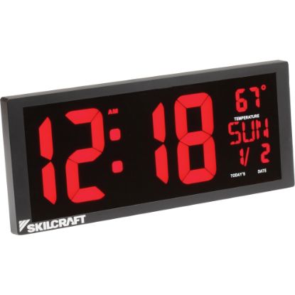 Picture of SKILCRAFT LED Self-Set Digital Clock, 5-15/16inH x 14-7/16inW x 1-13/16inD, Black