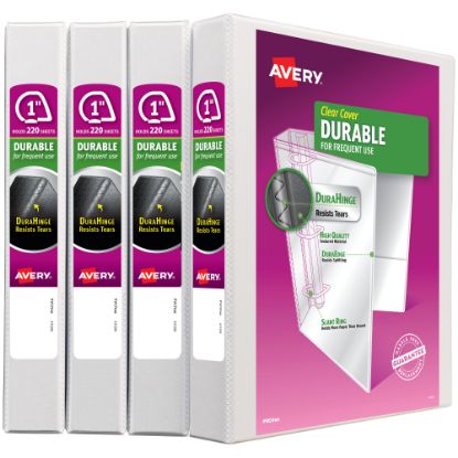 Picture of Avery Durable View Binders, Letter-Size, 1in Slant Rings, 42% Recycled, White, Pack Of 4 Binders