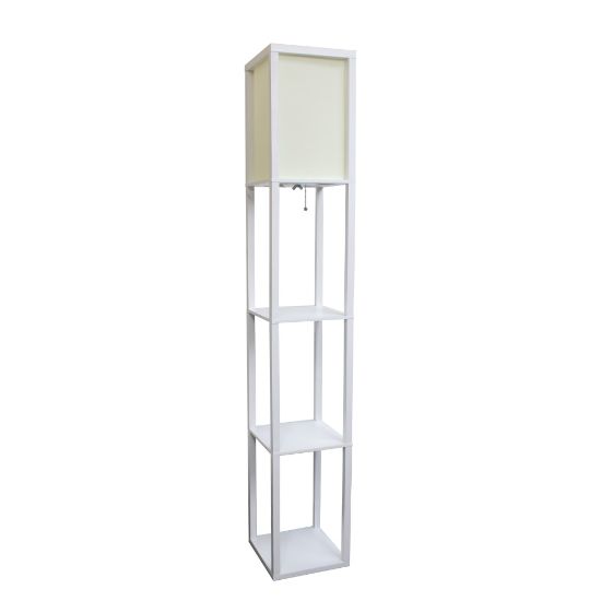 Picture of Simple Designs Etagere Organizer Floor Lamp, 63 3/8inH, Soft White Linen Shade/White Base