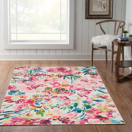 Picture of Linon Washable Indoor Rug, Sirona, 5ft x 7ft, Raspberry/Ivory