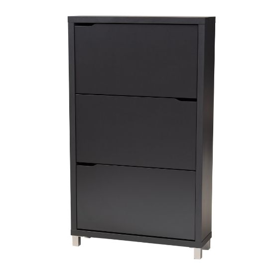 Picture of Baxton Studio Simms Shoe Storage Cabinet With 6 Fold-Out Racks, Dark Gray