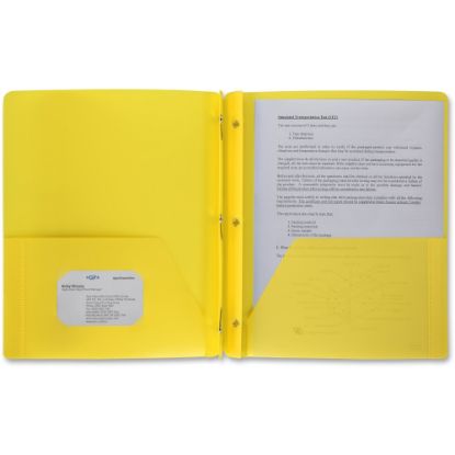 Picture of Business Source 3-Hole Punched Poly Portfolio, Letter Size, 8-1/2in x 11in, Yellow