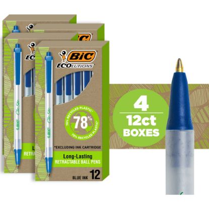 Picture of BIC Ecolutions Clic Stic Ballpoint Pen - Medium Pen Point - 1 mm Pen Point Size - Retractable - Blue - Semi Clear Barrel - 48 / Pack