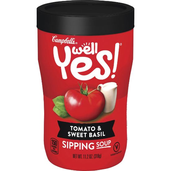 Picture of Campbells Tomato & Sweet Basil Sipping Soup - No Artificial Color, No Artificial Flavor - Tomato & Sweet Basil - Can - 1 Serving Can - 11.10 oz - 8 / Carton