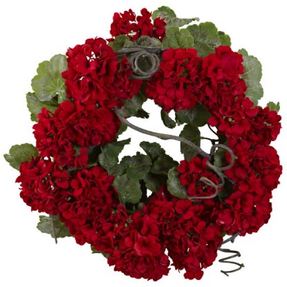 Picture of Nearly Natural Geranium Wreath, 17in x 4in, Red/Green