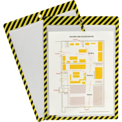 Picture of C-Line Safety Striped Shop Ticket Holders - 0.1in x 9.8in x 13.6in - Vinyl - 25 / Box - Yellow, Black